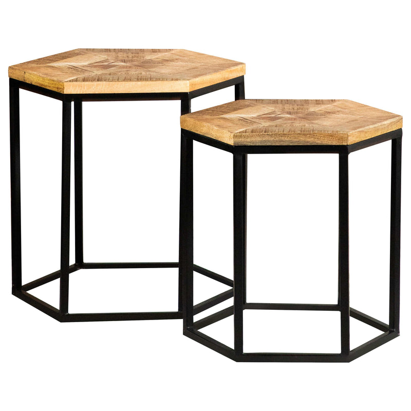 Dina - Natural & Black - 2pc Hexagon Nesting Tables - Ornate Home