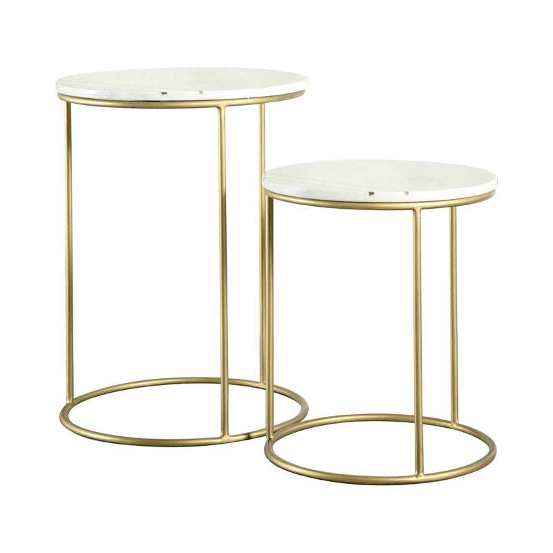 Tayla - White & Gold - 2pc Round Marble Top Nesting Tables - Ornate Home