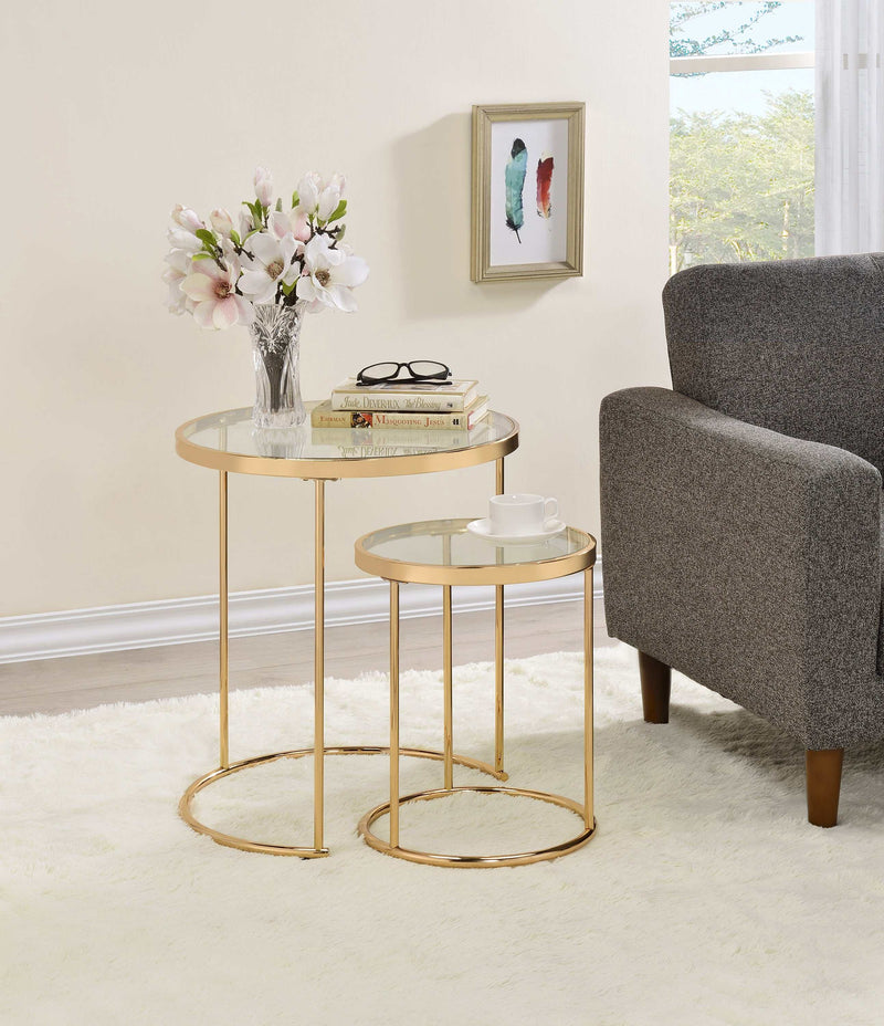 Kade - Gold - 2pc Glass Top Nesting Tables - Ornate Home