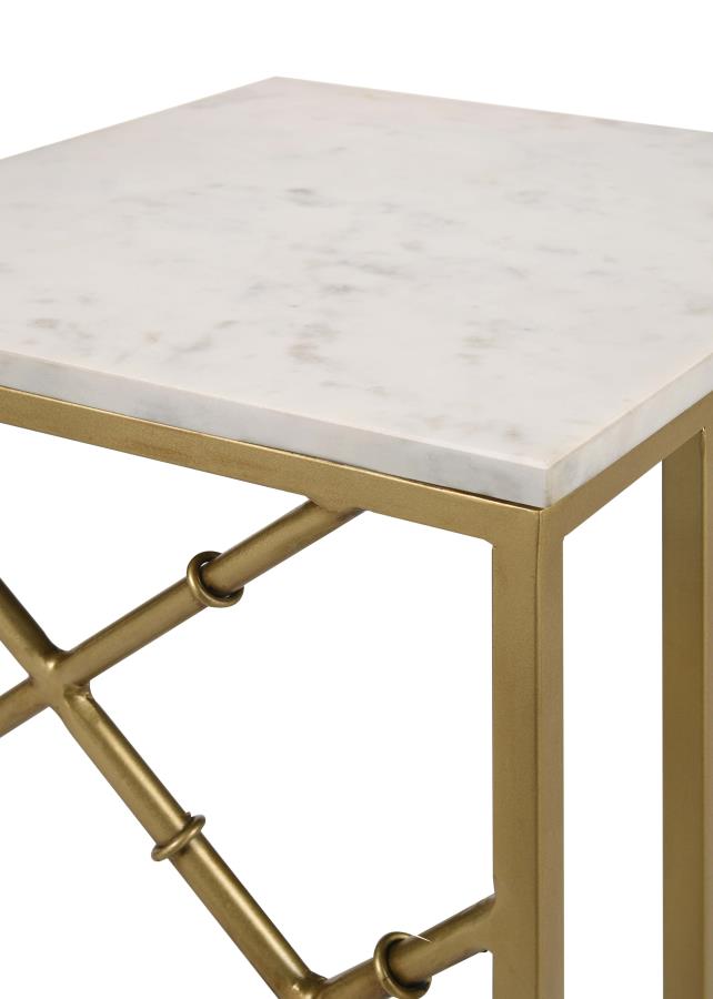 Angeliki Antique Gold & White Accent Table w/ Marble Top