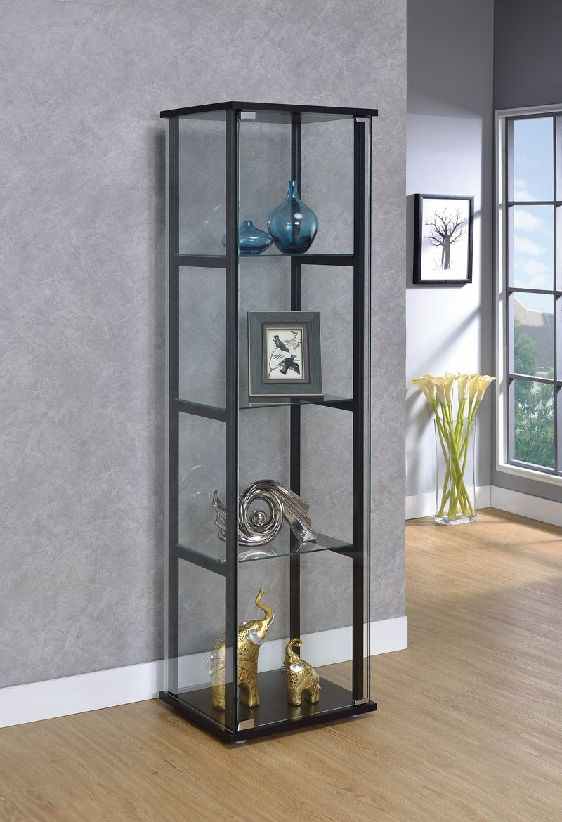 Cyclamen Black & Clear 4 Shelf Glass Curio Cabinet