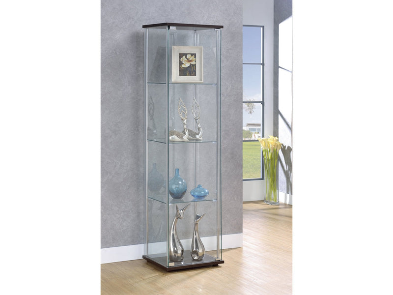 Xandra - Cappuccino & Clear Glass - Curio Cabinet w/ 4 Shelves - Ornate Home