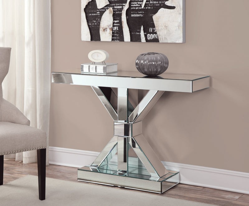 Reventlow Clear Mirror X Shaped Base Console Table