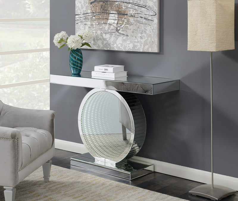 Angelonia Clear Mirror Console Table w/ Circular Base