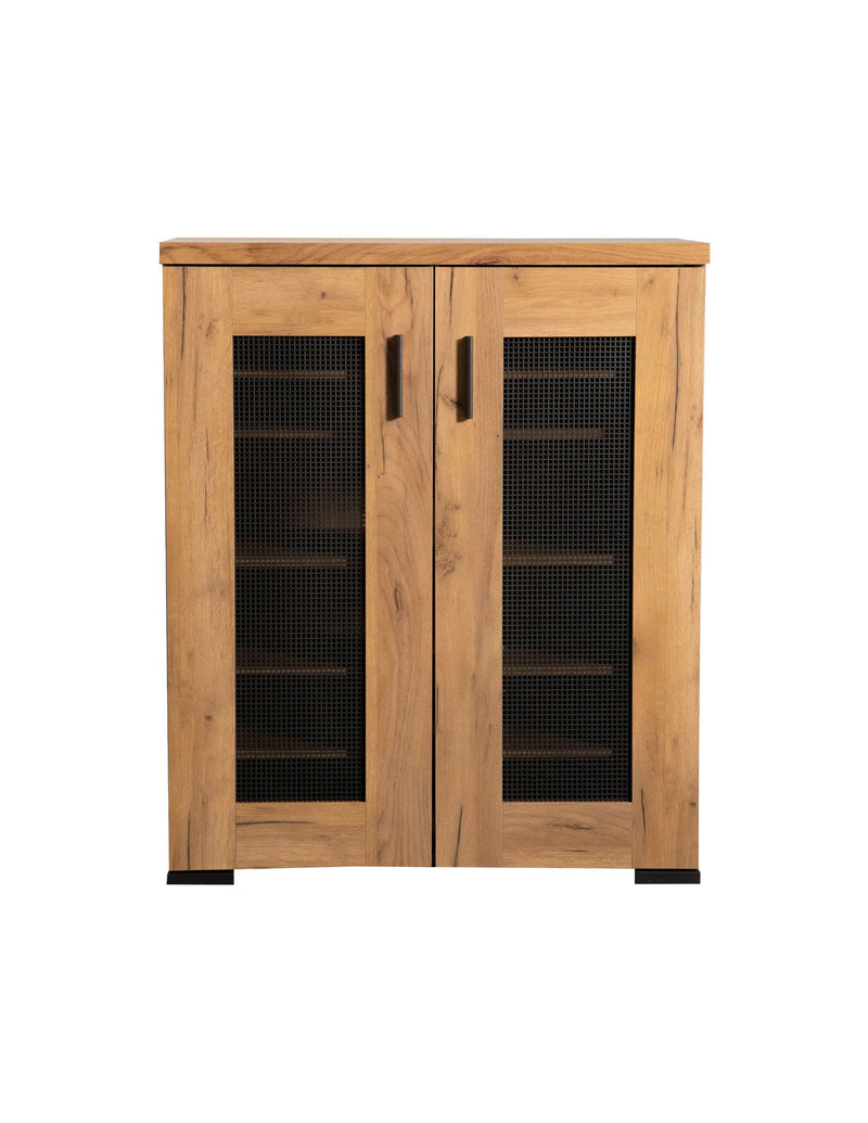 Karol - Golden Oak - Metal Mesh Door Accent Cabinet - Ornate Home