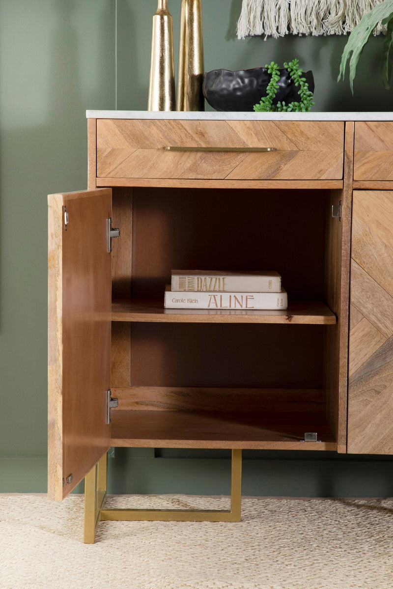 Keaton Natural & Antique Gold 2 Door Accent Cabinet w/ Marble Top