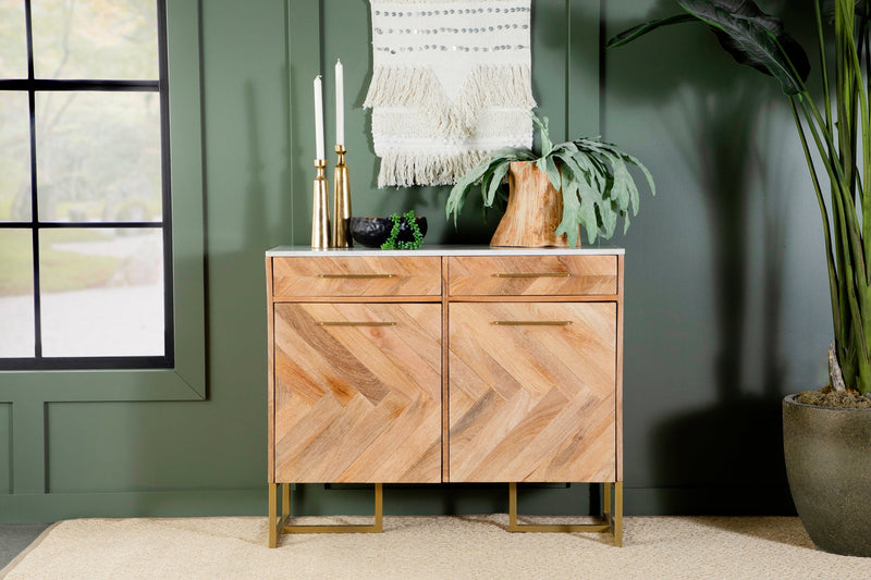 Keaton Natural & Antique Gold 2 Door Accent Cabinet w/ Marble Top