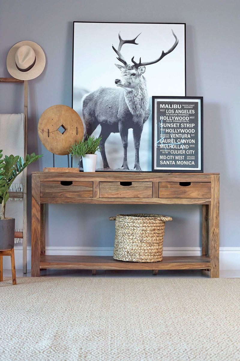 Persia - Natural Sheesham - 3 Drawer Storage Console Table - Ornate Home