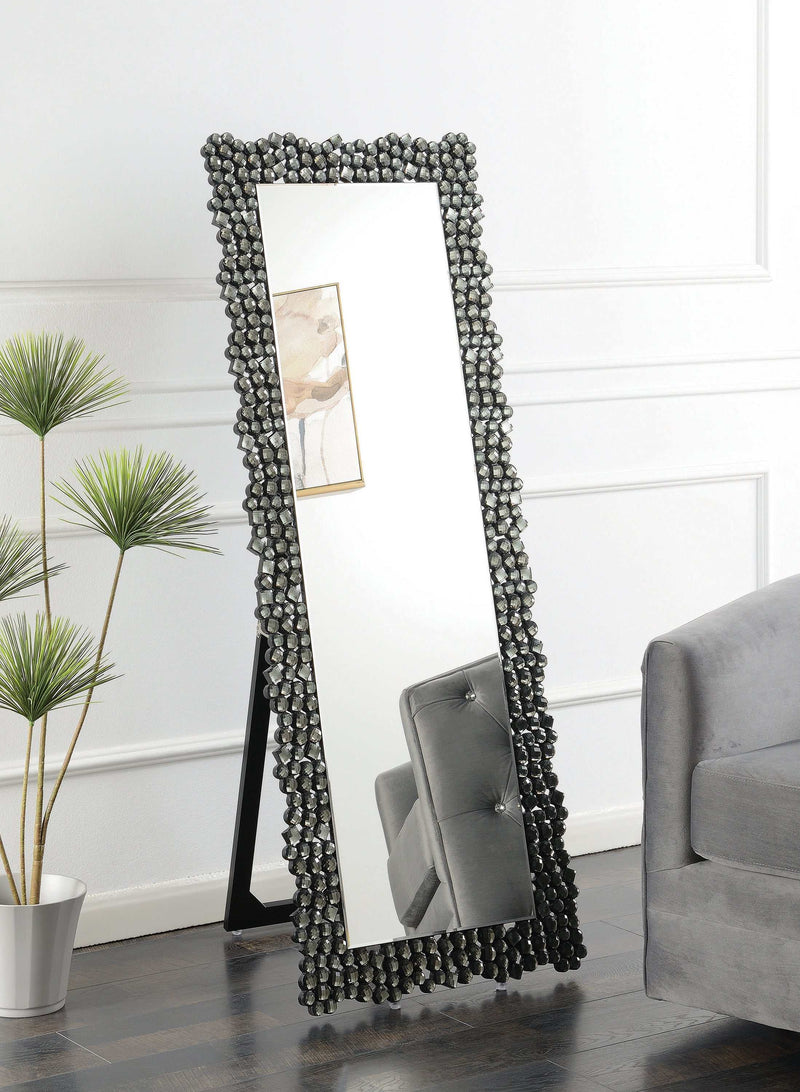 Anisha - Silver & Smoky Grey - Textural Frame Cheval Floor Mirror - Ornate Home