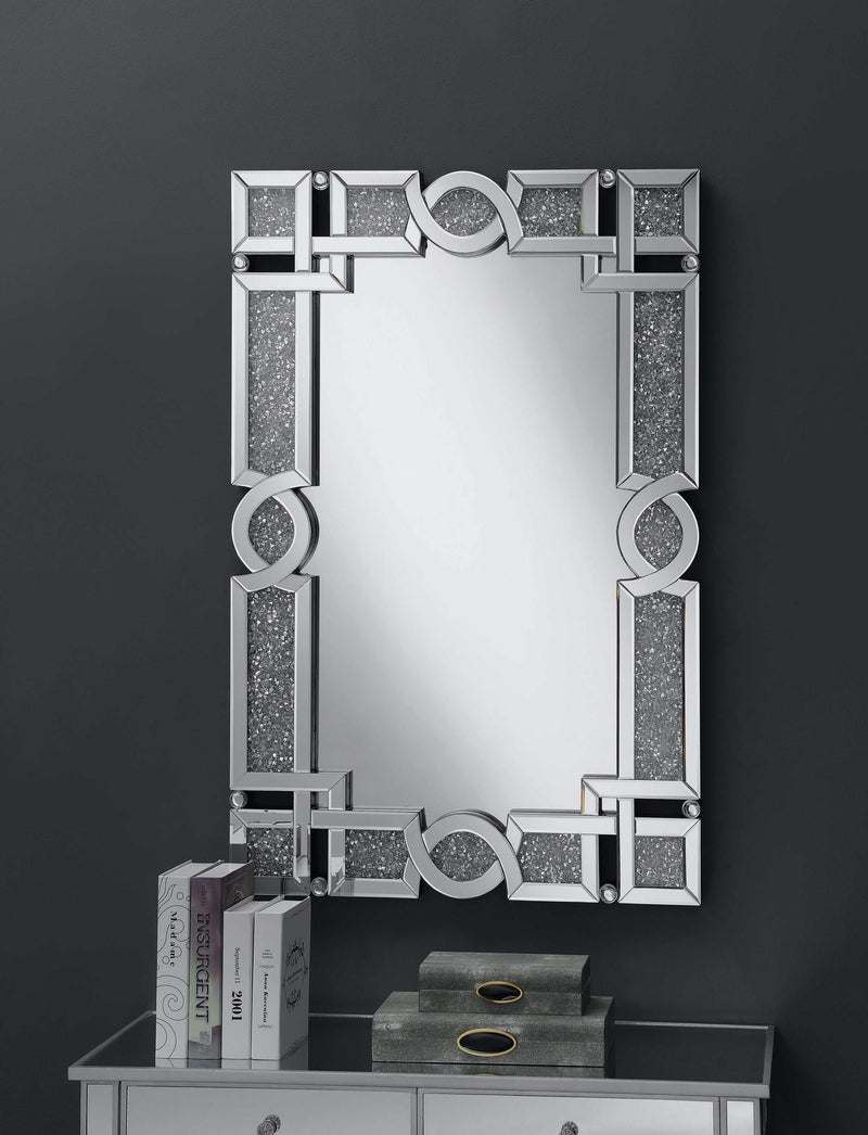 Interlocking - Silver - Wall Mirror w/ Iridescent Panels And Beads - Ornate Home