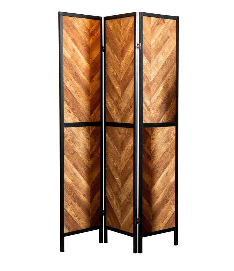 Herringbone - Rustic Tobacco & Black - 3pc Panel Screen - Ornate Home