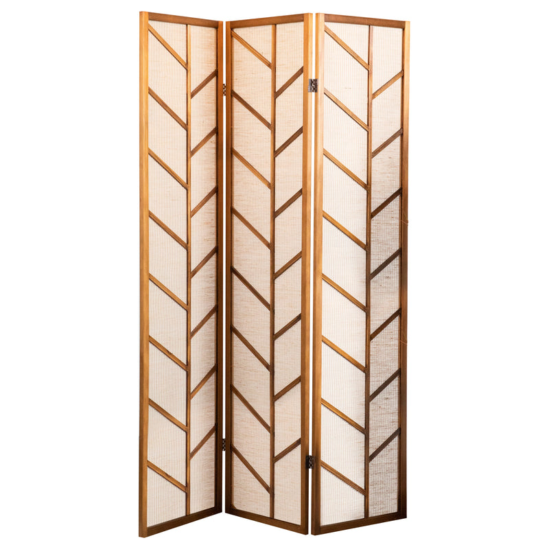 Foldable 3pc Panel Screen Walnut & Linen - Ornate Home