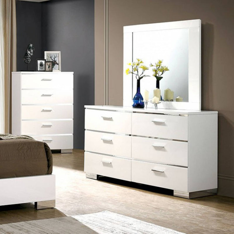 Carlie White & Chrome Dresser