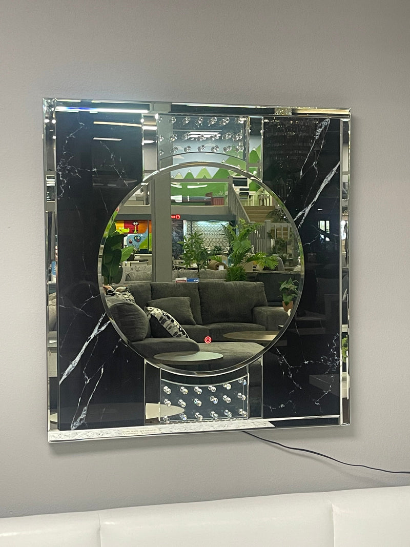 Deon Silver And Black Square Wall Mirror w/ LED