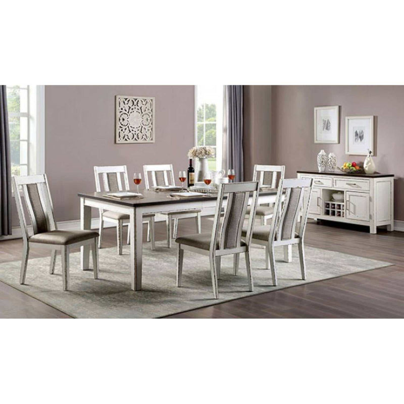 Halsey - Weathered White/Dark Walnut - Dining Set w/ 18" Butterfly Leaf Table - Ornate Home