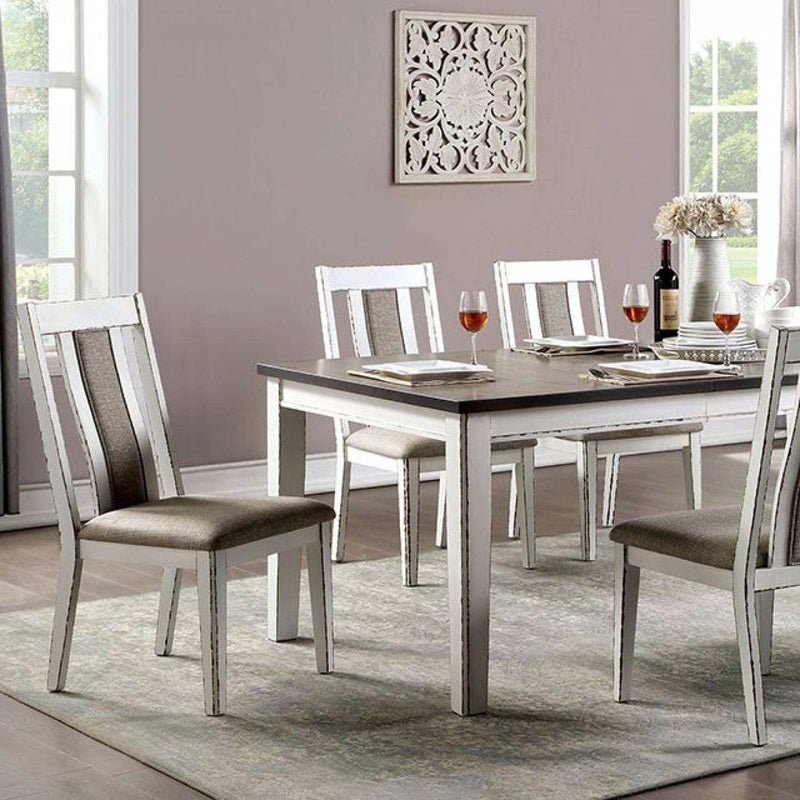 Halsey - Weathered White/Dark Walnut - Dining Set w/ 18" Butterfly Leaf Table - Ornate Home