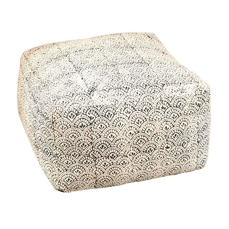 Puffio - Cream & Black -Square Floor Pouf - Ornate Home