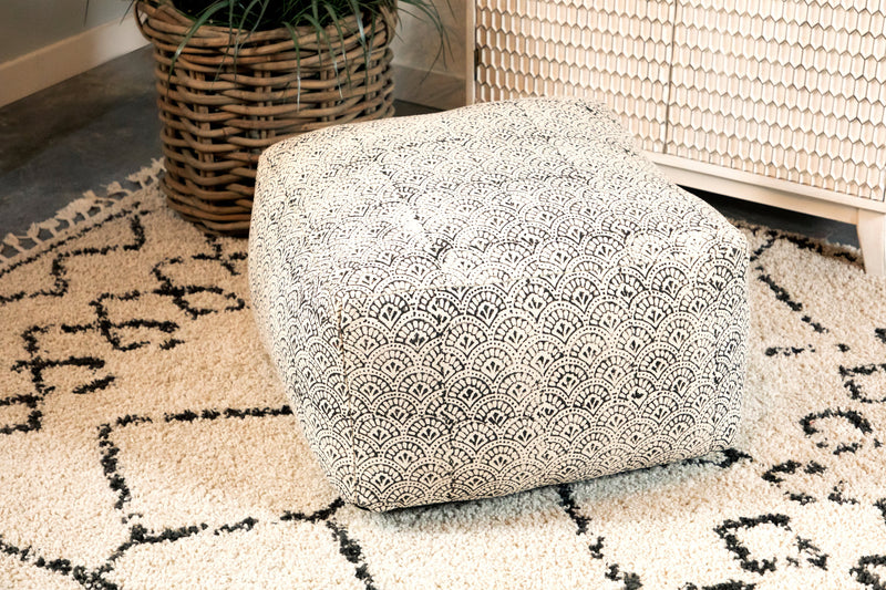 Puffio - Cream & Black -Square Floor Pouf - Ornate Home