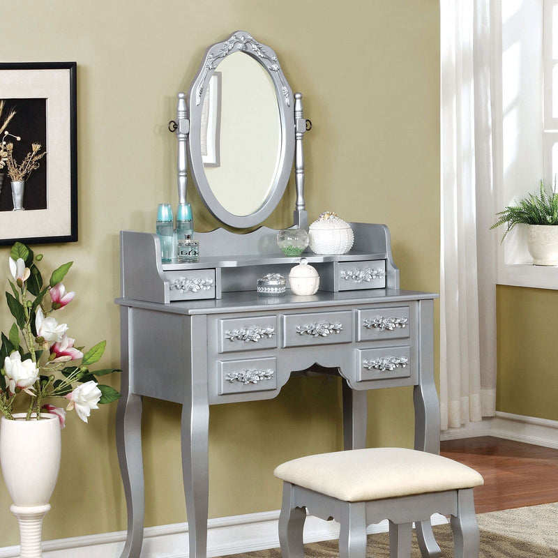 Harriet Silver Vanity Set w/ Stool