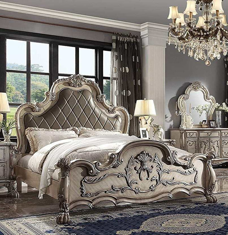 Dresden Bone PU & Gold Patina California King Bed - Ornate Home