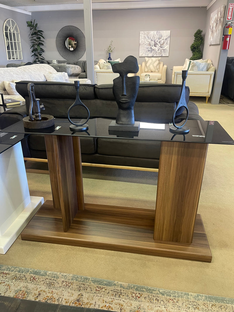 Mannedorf Dark Walnut & Black Glass Top Sofa Table