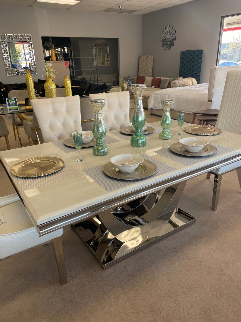 Kerwin White Marble & Mirrored Chrome Dining Table