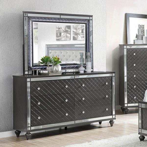 Refino - Gray - Queen Panel Bedroom Set w/ LED Light - Ornate Home