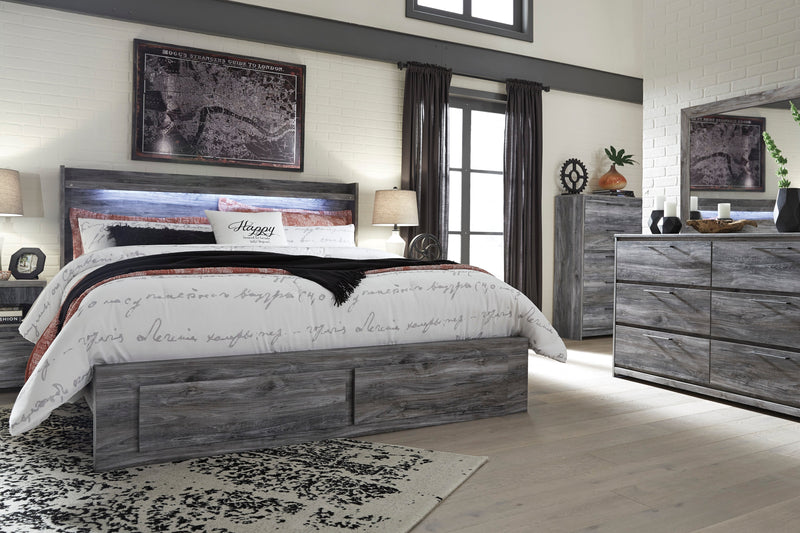 Baystorm Gray King Panel Bed w/ 2 Storage Drawers