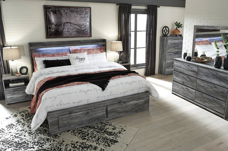 Baystorm Gray King Panel Bed w/ 2 Storage Drawers