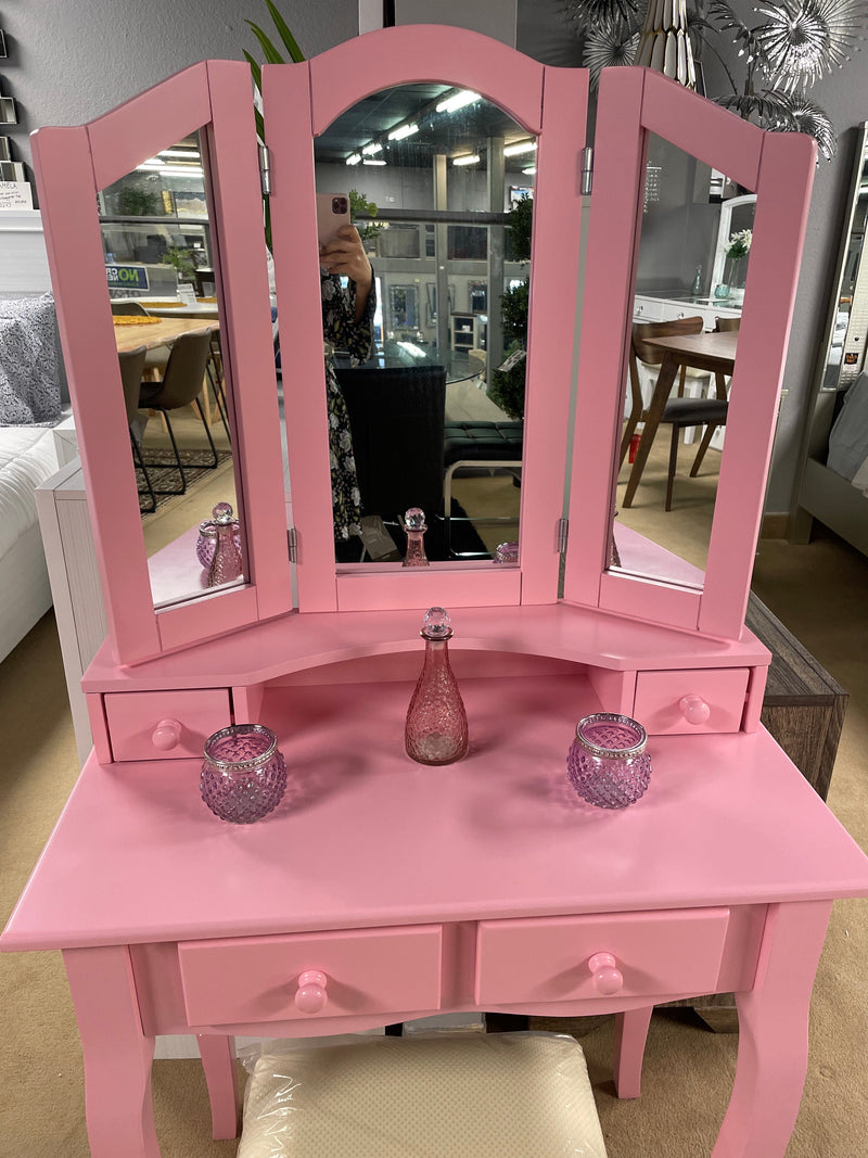 Janelle Pink Vanity Set w/ Stool