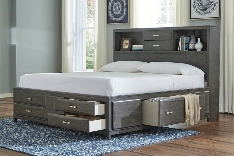 Caitbrook Gray California King Storage Bed w/ 8 Drawers