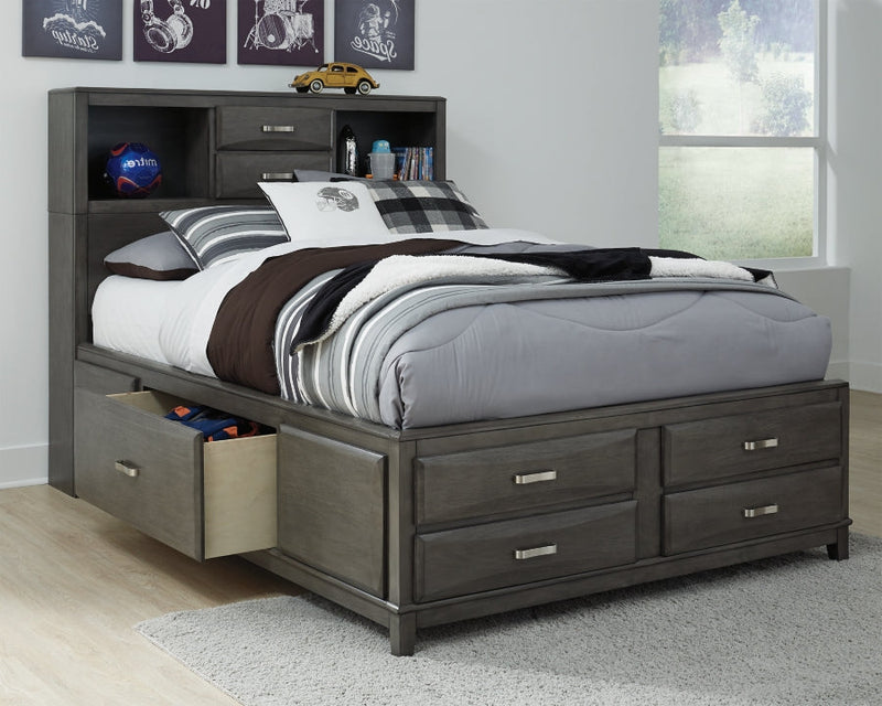 Caitbrook Gray Full Storage Bed w/ 7 Drawers