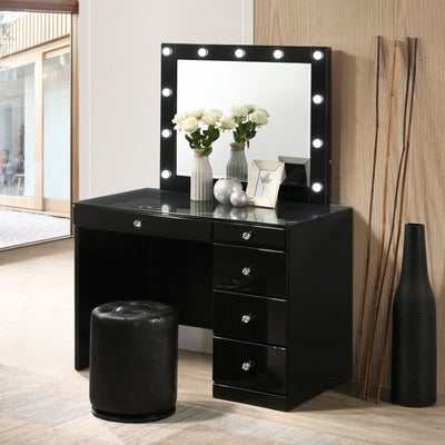 Morgan Black Wood Vanity Set w/LED - Ornate Home