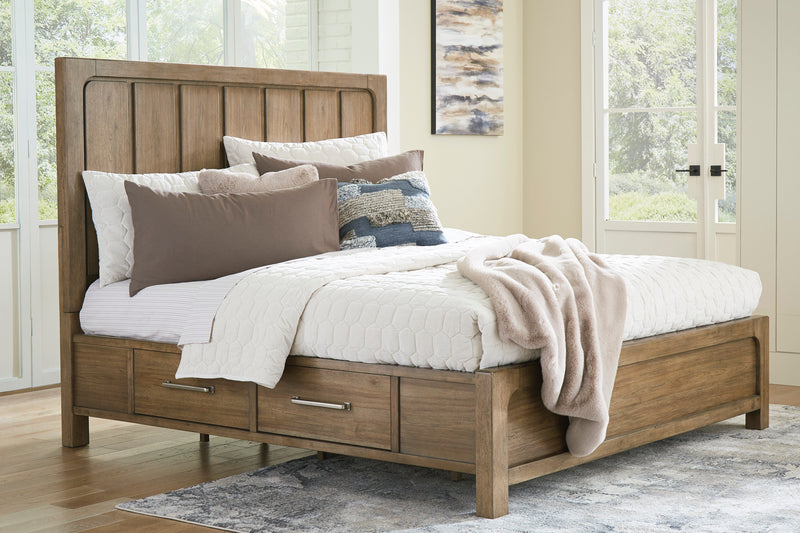 Cabalynn Light Brown Queen Panel Bed w/ Storage