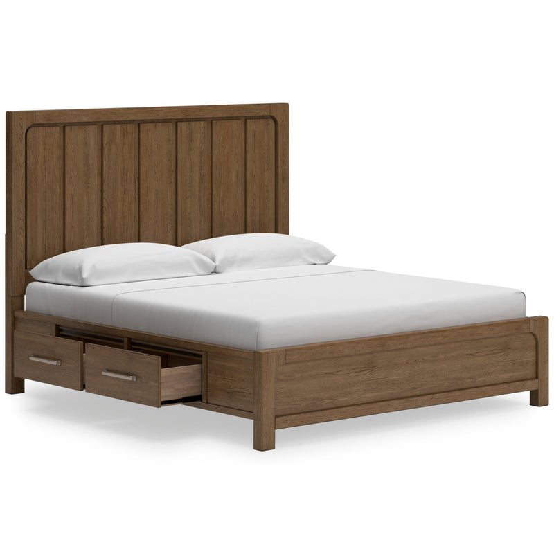 Cabalynn Light Brown Queen Panel Bed w/ Storage