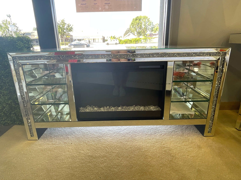 Noralie 59" TV Stand w/ LED Glass Shelves & Fireplace Insert - Ornate Home