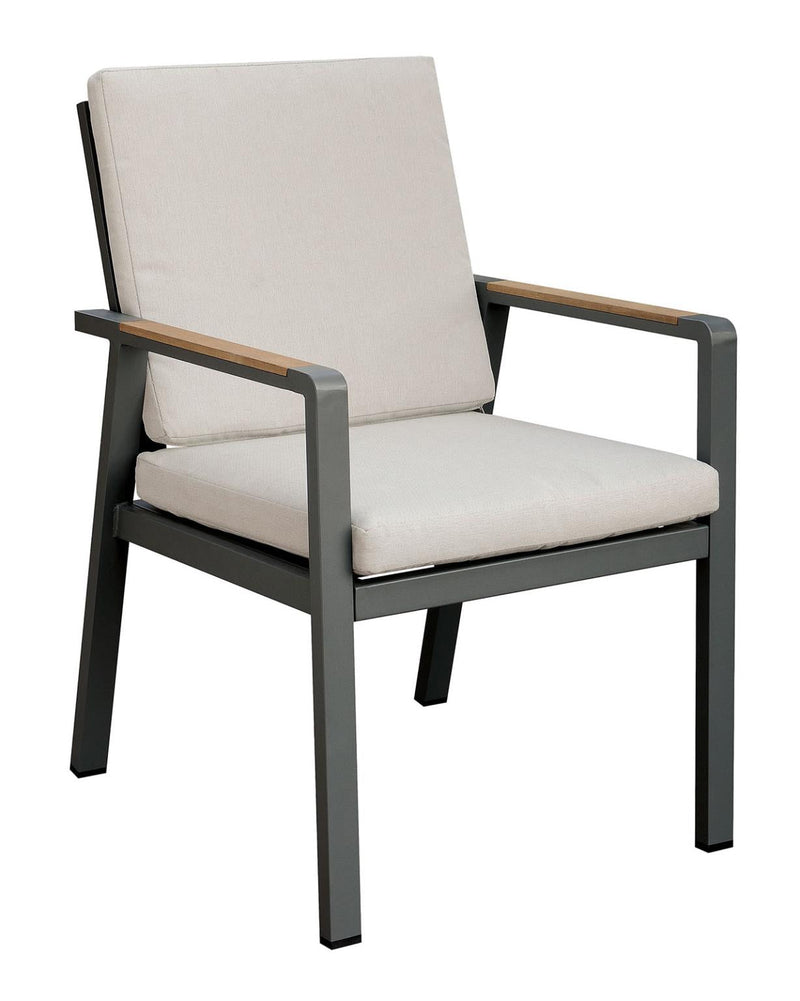 Alycia Beige & Gray Patio Arm Chairs (Set of 6)