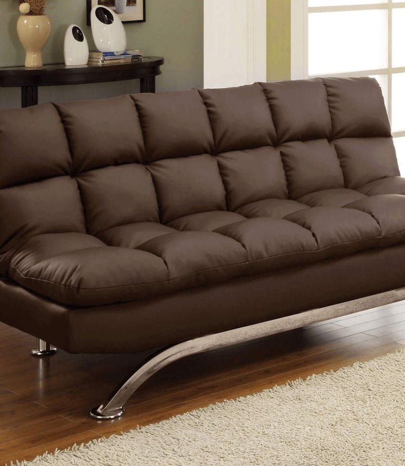 Aristo  Dark Brown & Chrome  Futon Sofa