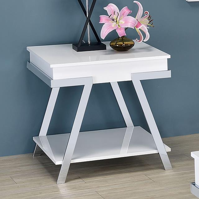 Titus White & Chrome End Table