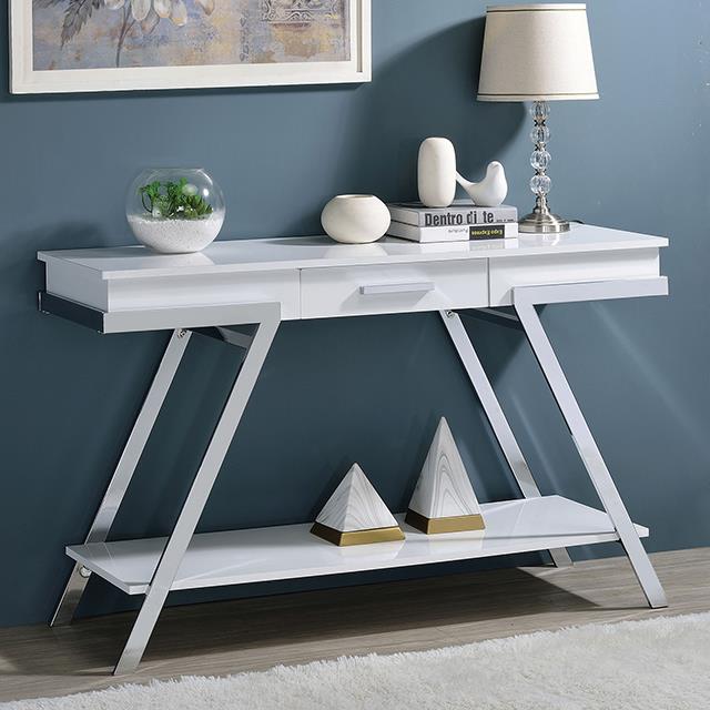 Titus White & Chrome Sofa Table