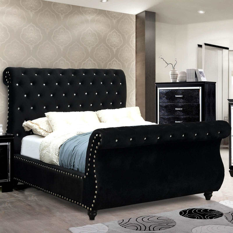 Noella - Black - Cal King Sleigh Platform Bed - Ornate Home