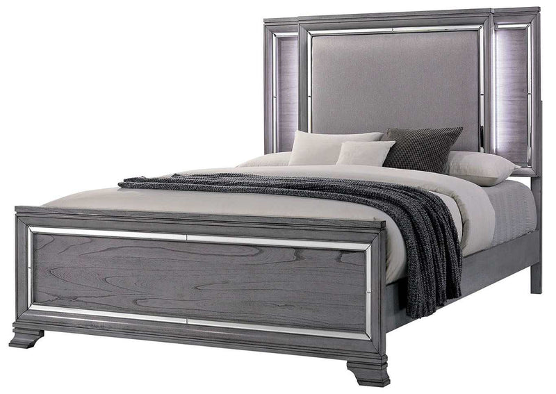 Alanis - Gray - 4pc E. King Bedroom Set w/ LED Light Trim - Ornate Home