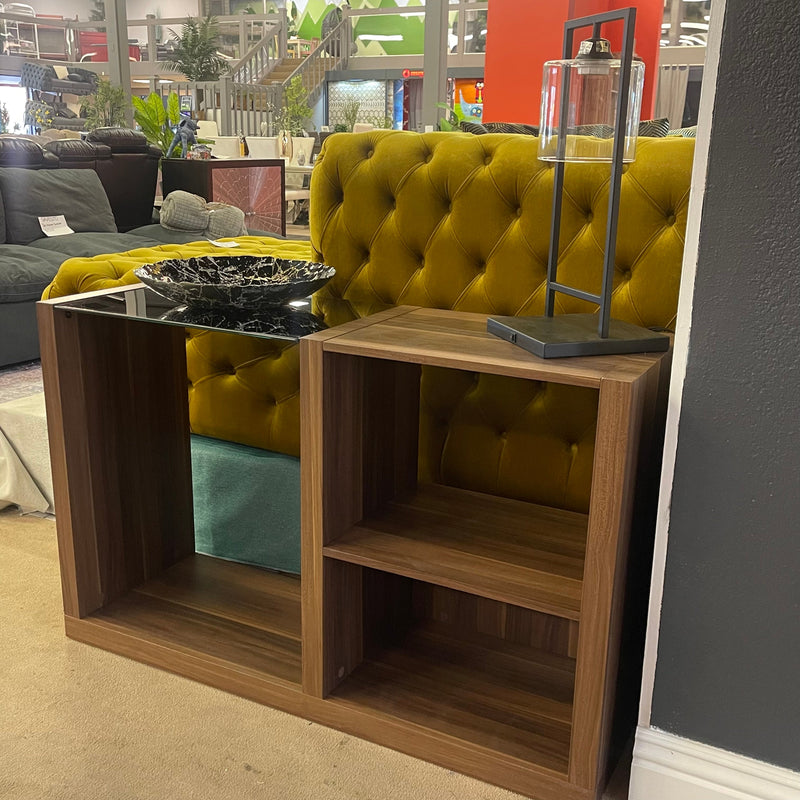 Langenthal Dark Walnut & Black Glass Top Sofa Table