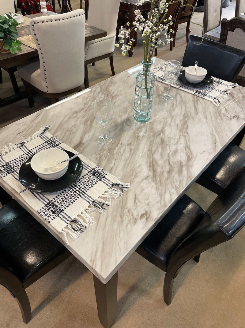 Ferrara - Black & White Faux Carrara Marble - Dining Set - Ornate Home