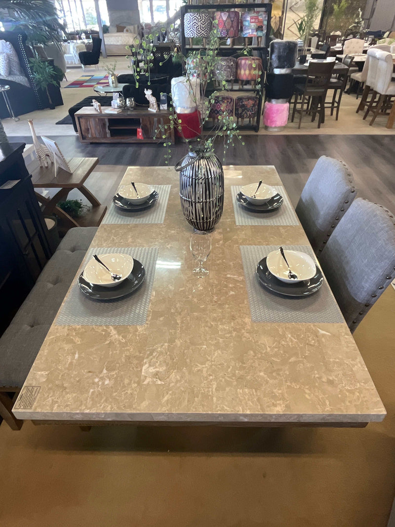 Vesper - Brown & Gray - Marble Top Rectangular Dining Set - Ornate Home