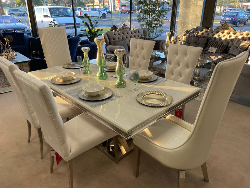 Kerwin White & Chrome Dining Room Set / 5pc