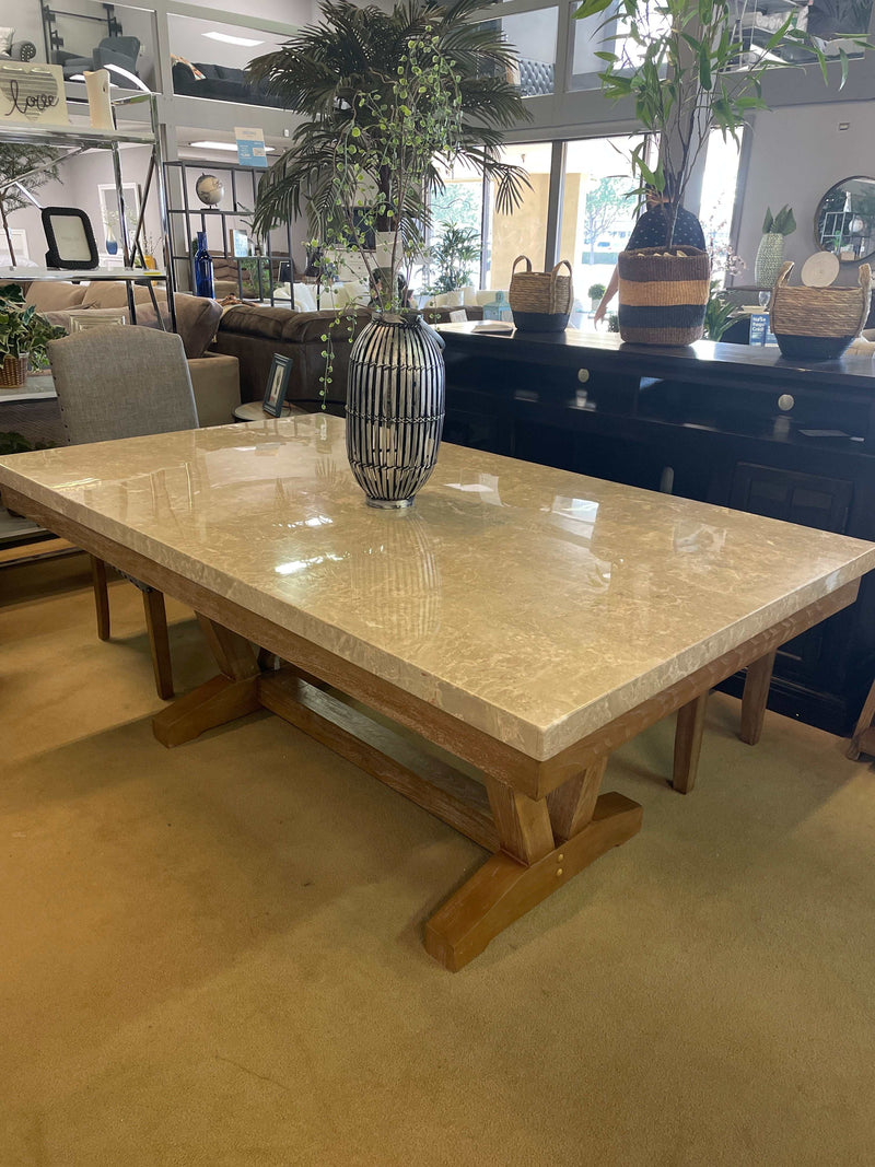 Vesper - Brown & Gray - Marble Top Rectangular Dining Set - Ornate Home