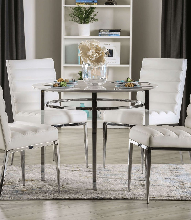 Serena White & Chrome 5pc Dining Room Set