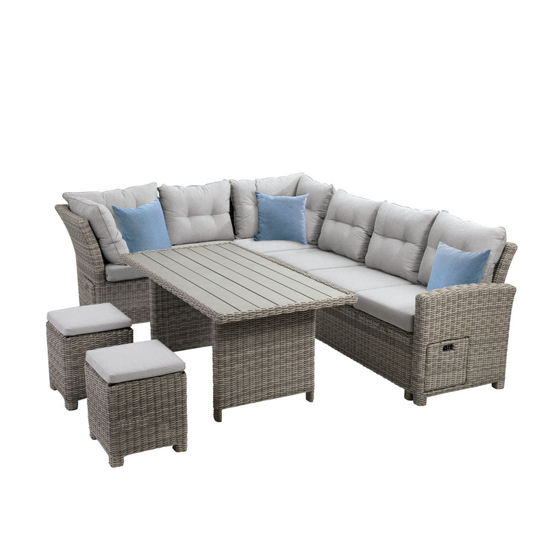 Malia Gray Sectional Set w/ Table & Bench(2 x Ottomans)