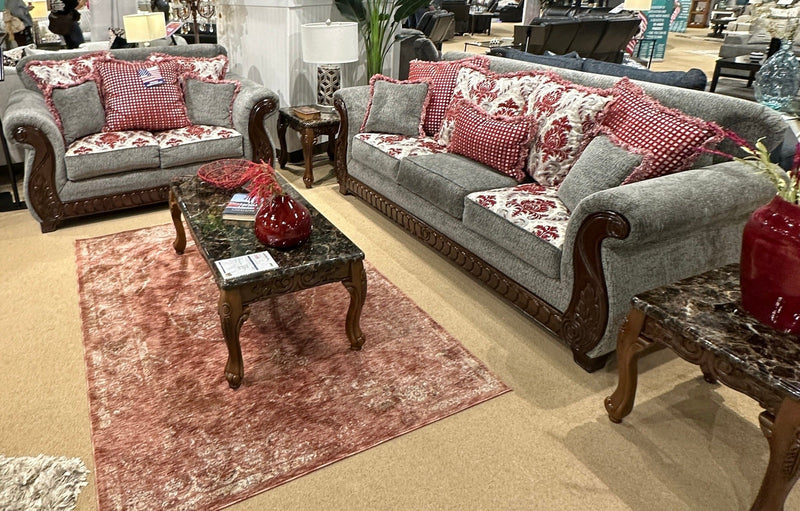 Whitland Light Gray & Red Sofa & Loveseat Set